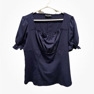 Scarlett Darkness Navy  Blue Puff Sleeve Square Neck Top 2XL